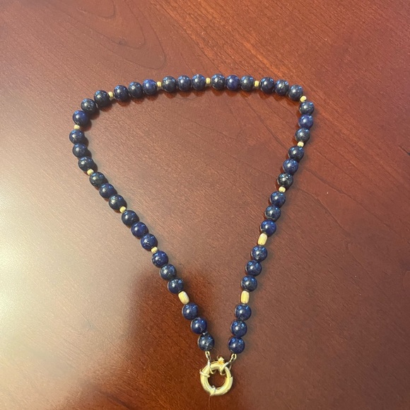 Lapiz stone choker beaded with 18 kt round beads around and 18 kt gold lock - Picture 2 of 8